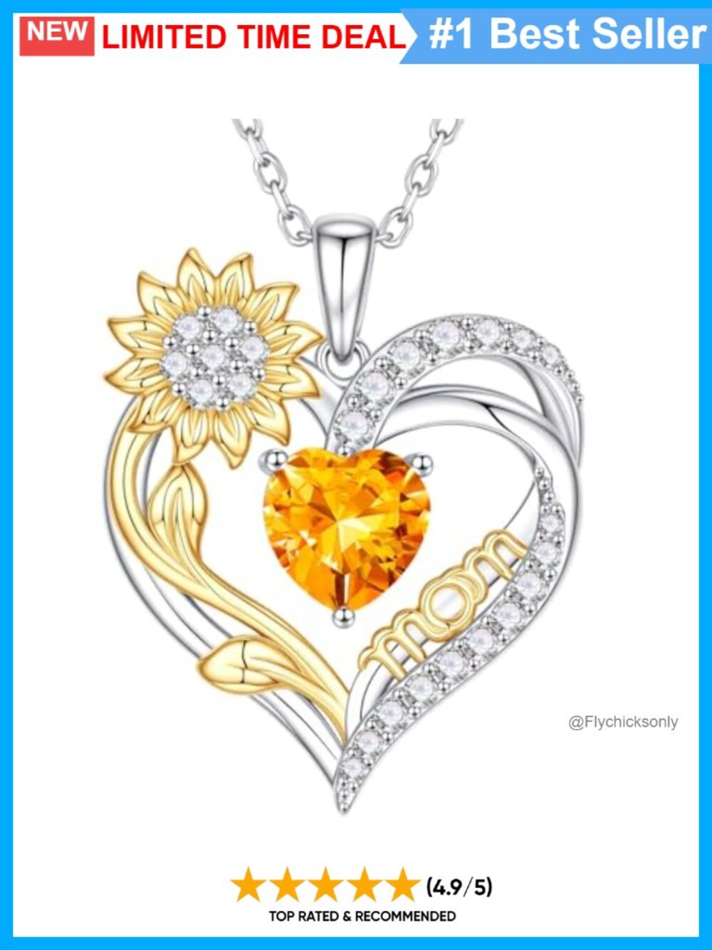 925 Sterling Silver Heart Pendant Necklace Cubic Zirconia Mom Gift
